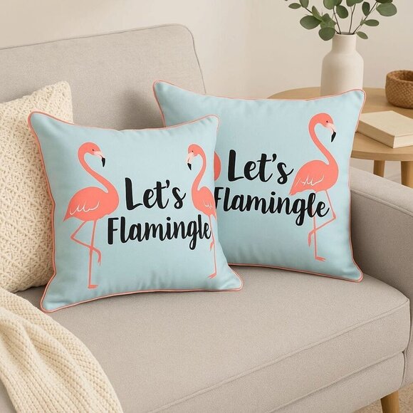 Set Of 2 Lush Decor Home 18" Flamingo Throw Pillows Coral & Aqua Polyester - Picture 2 of 6